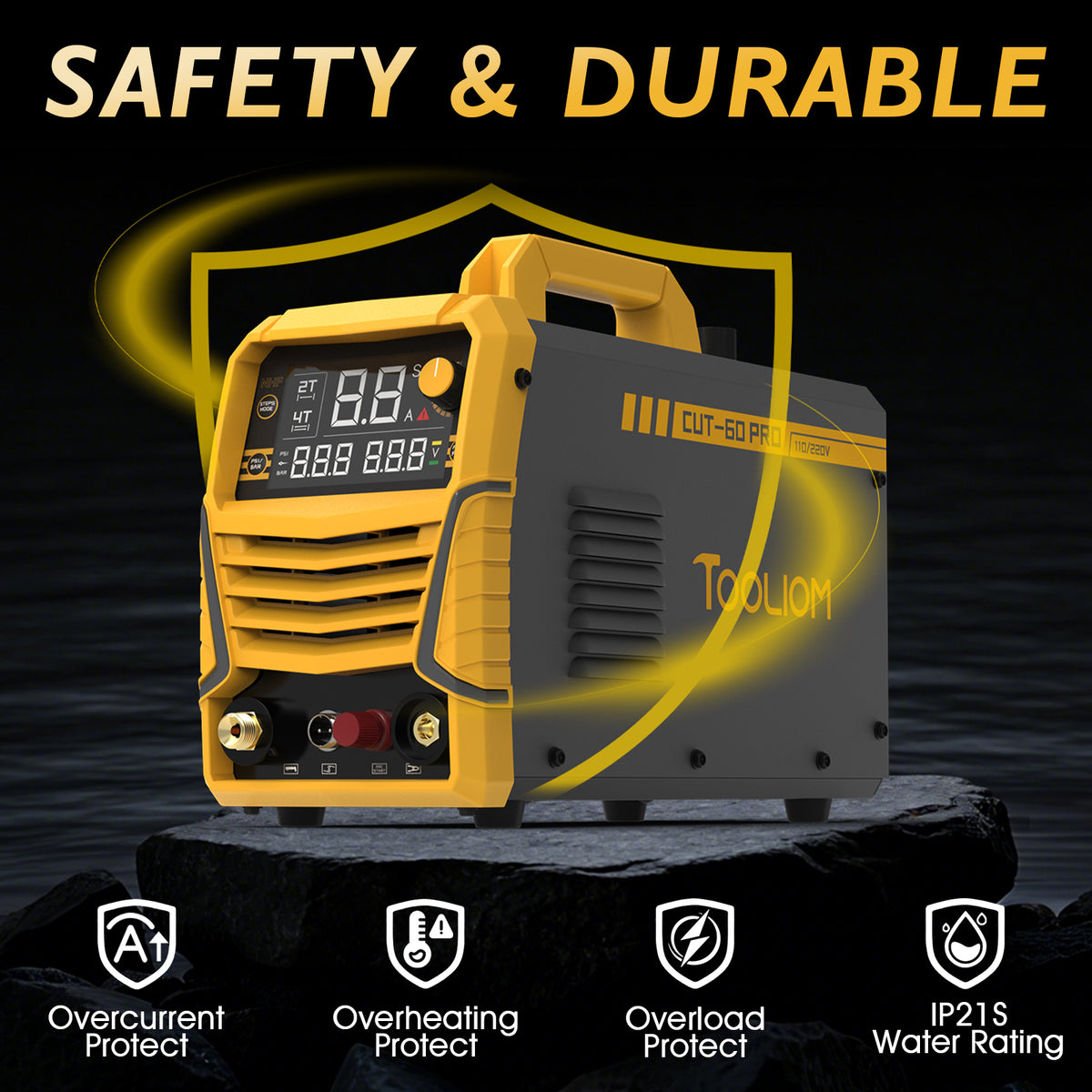 TOOLIOM TL-HJ-CUT-60-PRO-KIT 60A Non-Touch Pilot Arc Plasma Cutter, 110/220V Dual Voltage with Digital Display