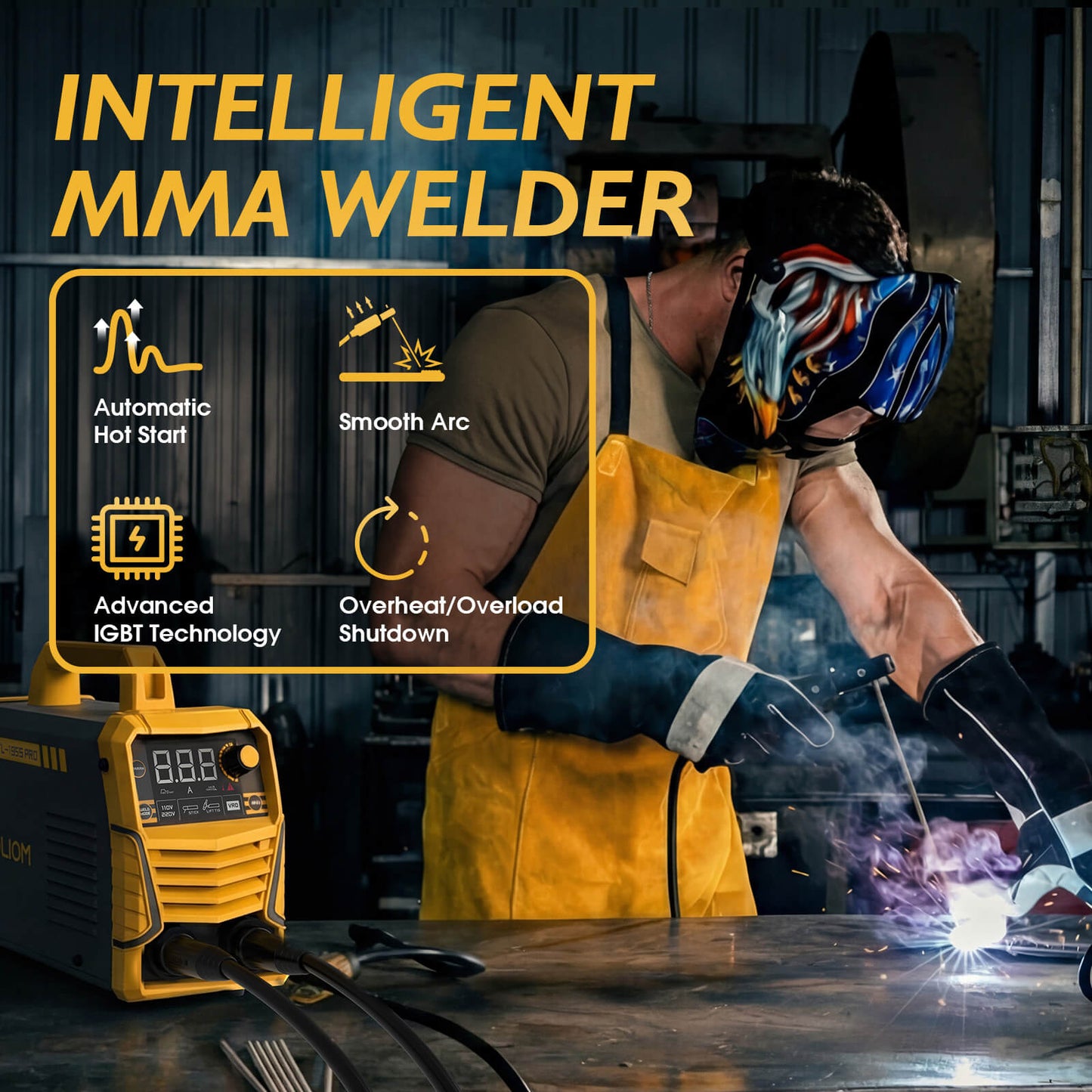TOOLIOM 195A Stick Welder 110V/220V Dual Voltage Lift TIG MMA Welding Machine with Lift TIG Torch, VRD, Hot Start and ARC Force
