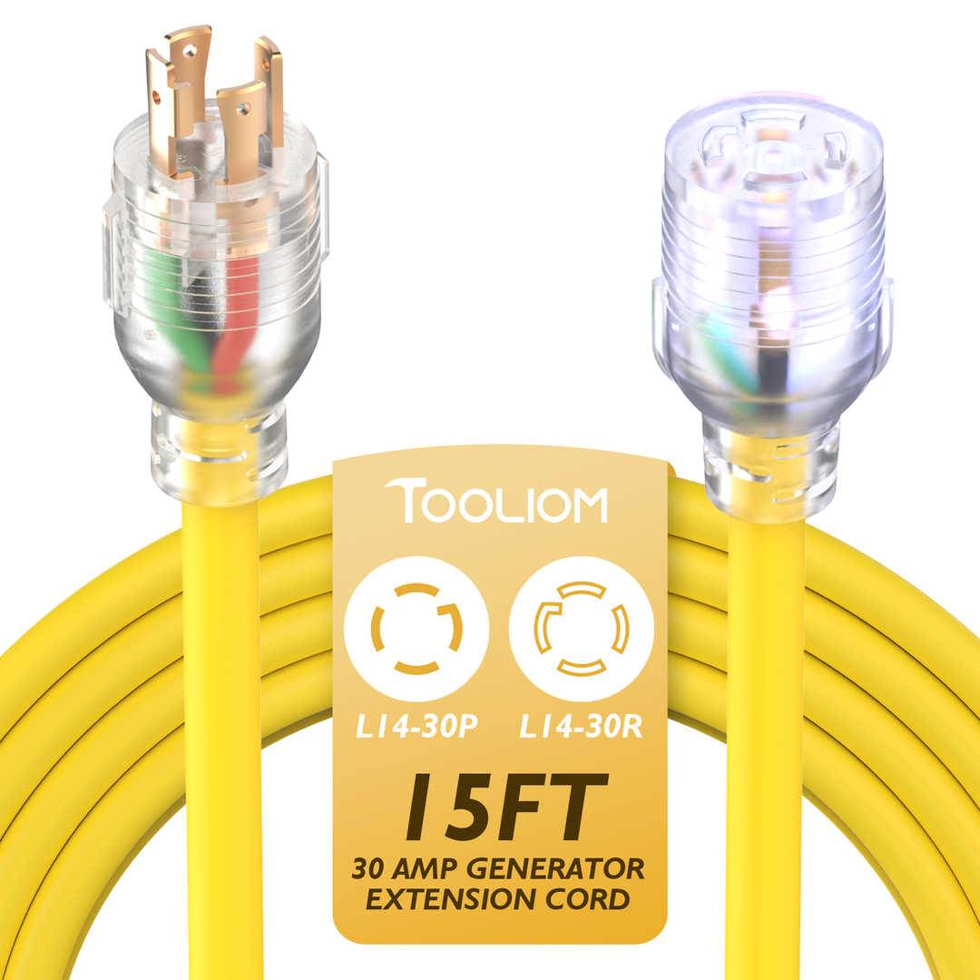 4 Prong 30A 125/250V 10 Gauge UL Listed NEMAL14-30P to L14-30R Generator Extension Cord with Blue Light