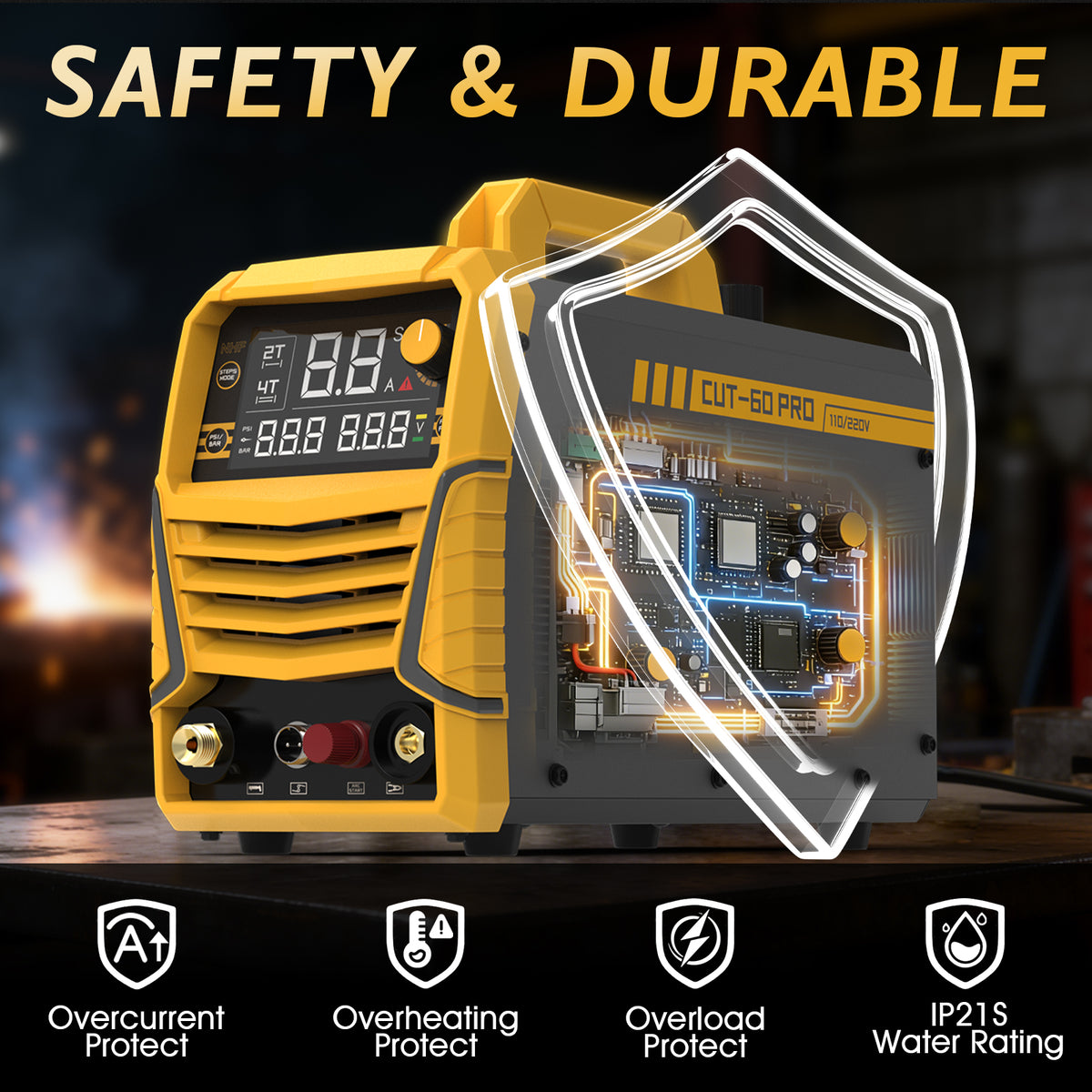 TOOLIOM TL-HJ-CUT-60-PRO-KIT 60A Non-Touch Pilot Arc Plasma Cutter, 110/220V Dual Voltage with Digital Display