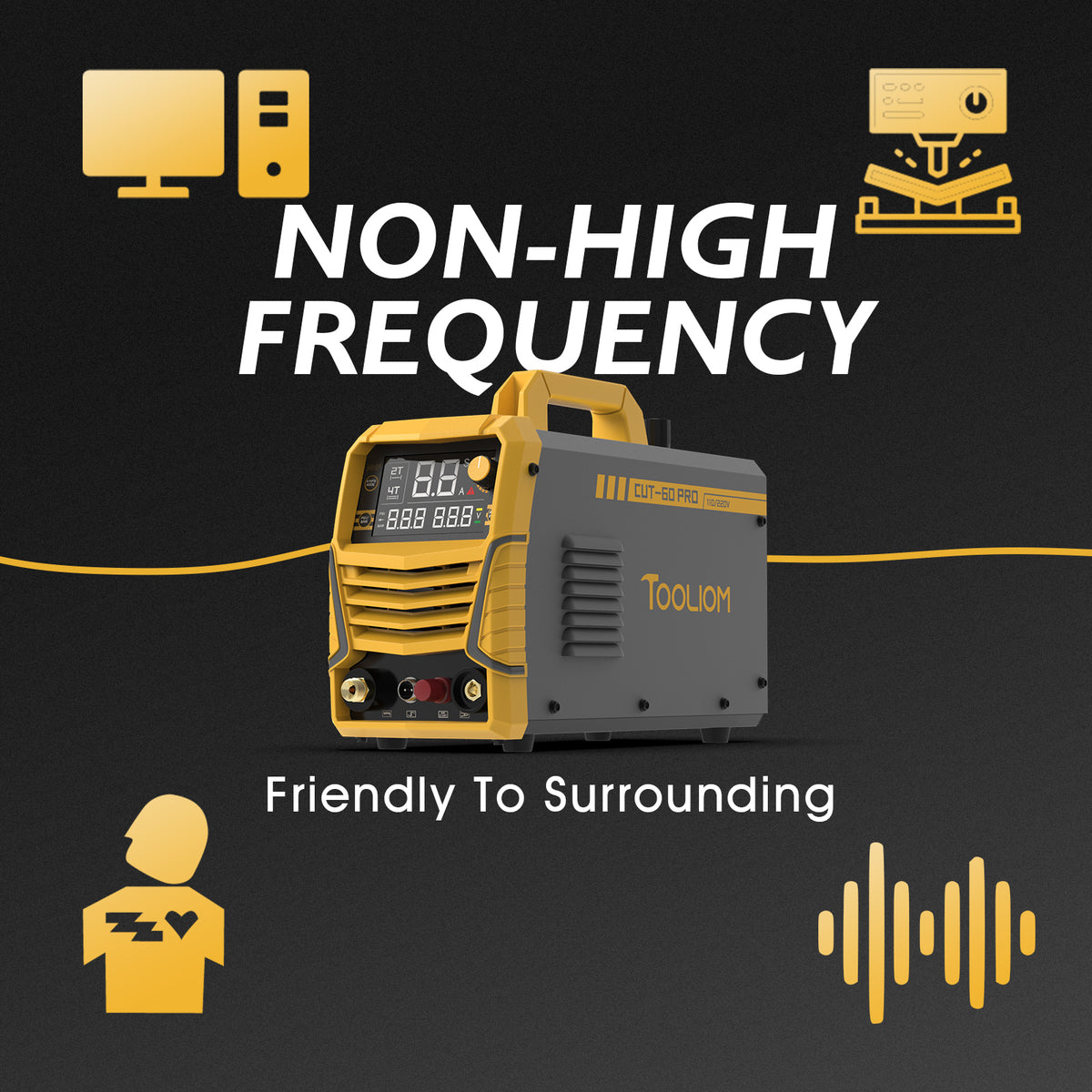 TOOLIOM TL-HJ-CUT-60-PRO-KIT 60A Non-Touch Pilot Arc Plasma Cutter, 110/220V Dual Voltage with Digital Display
