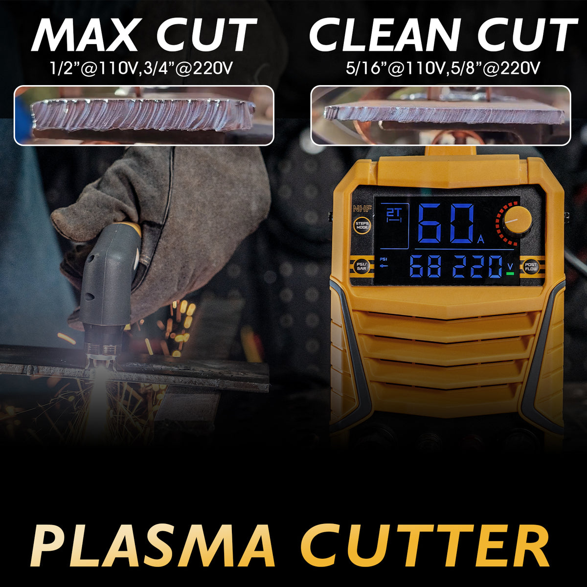 TOOLIOM TL-HJ-CUT-60-PRO-KIT 60A Non-Touch Pilot Arc Plasma Cutter, 110/220V Dual Voltage with Digital Display