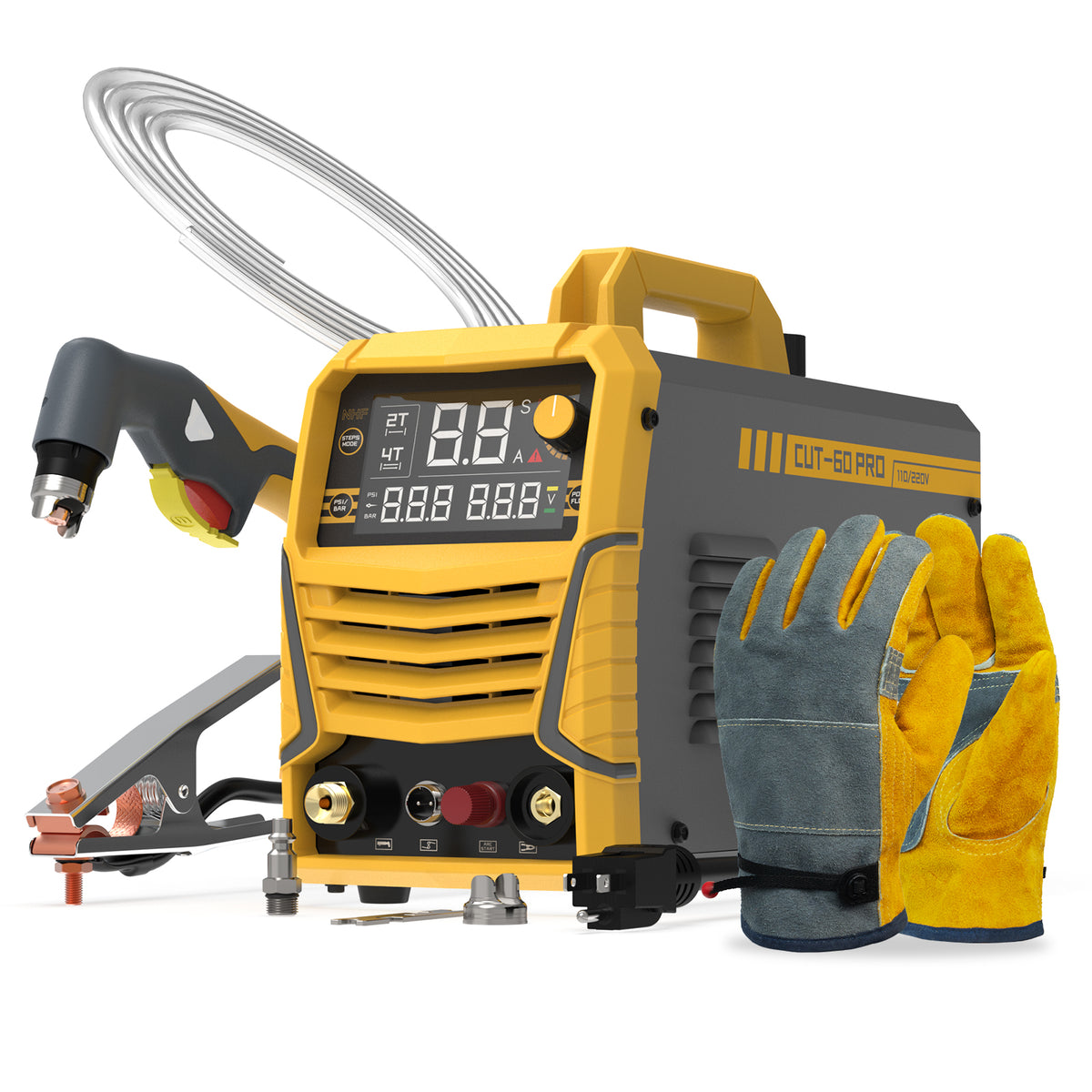 TOOLIOM TL-HJ-CUT-60-PRO-KIT 60A Non-Touch Pilot Arc Plasma Cutter, 110/220V Dual Voltage with Digital Display