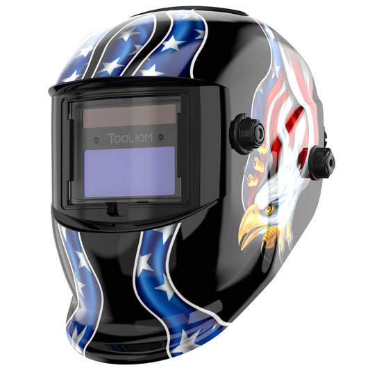 TOOLIOM Welding Helmet Solar Power Auto Darkening Welding Helmet Adjustable Shade Range for MIG TIG Stick Welder Mask Blue Eagle