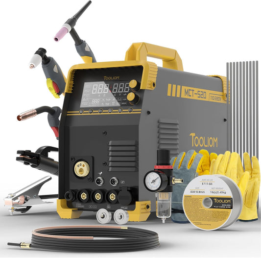 TOOLIOM 6-in-1 MIG/TIG/CUT/Stick Welder, 110/220V Dual Voltage Multiprocess Welding Machine, Spool Gun Compatible for Aluminum Welding