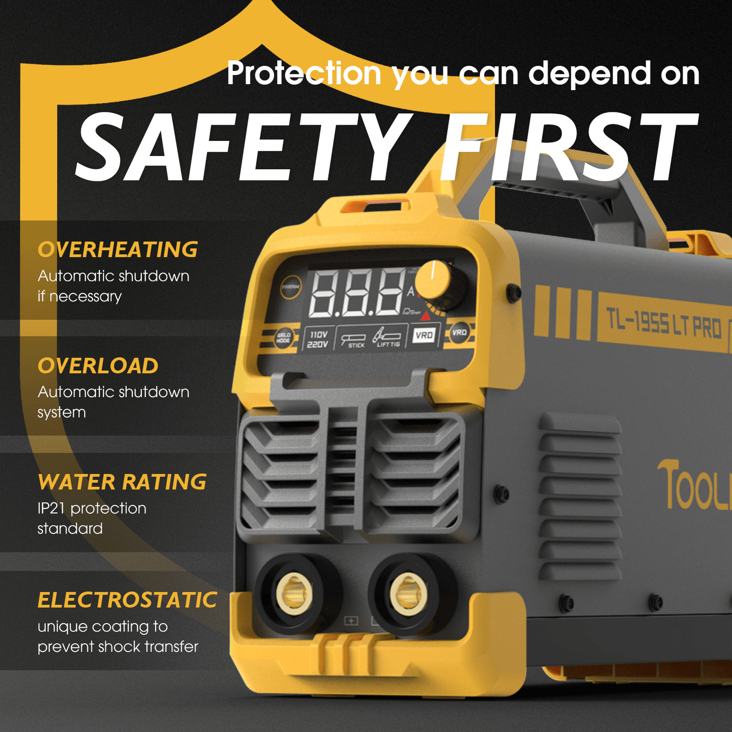 TOOLIOM 195A Stick/Lift TIG Welder with Torch, 110V/220V Dual Voltage, Synergic Control MMA Welding Machine with VRD, Hot Start & Arc Force