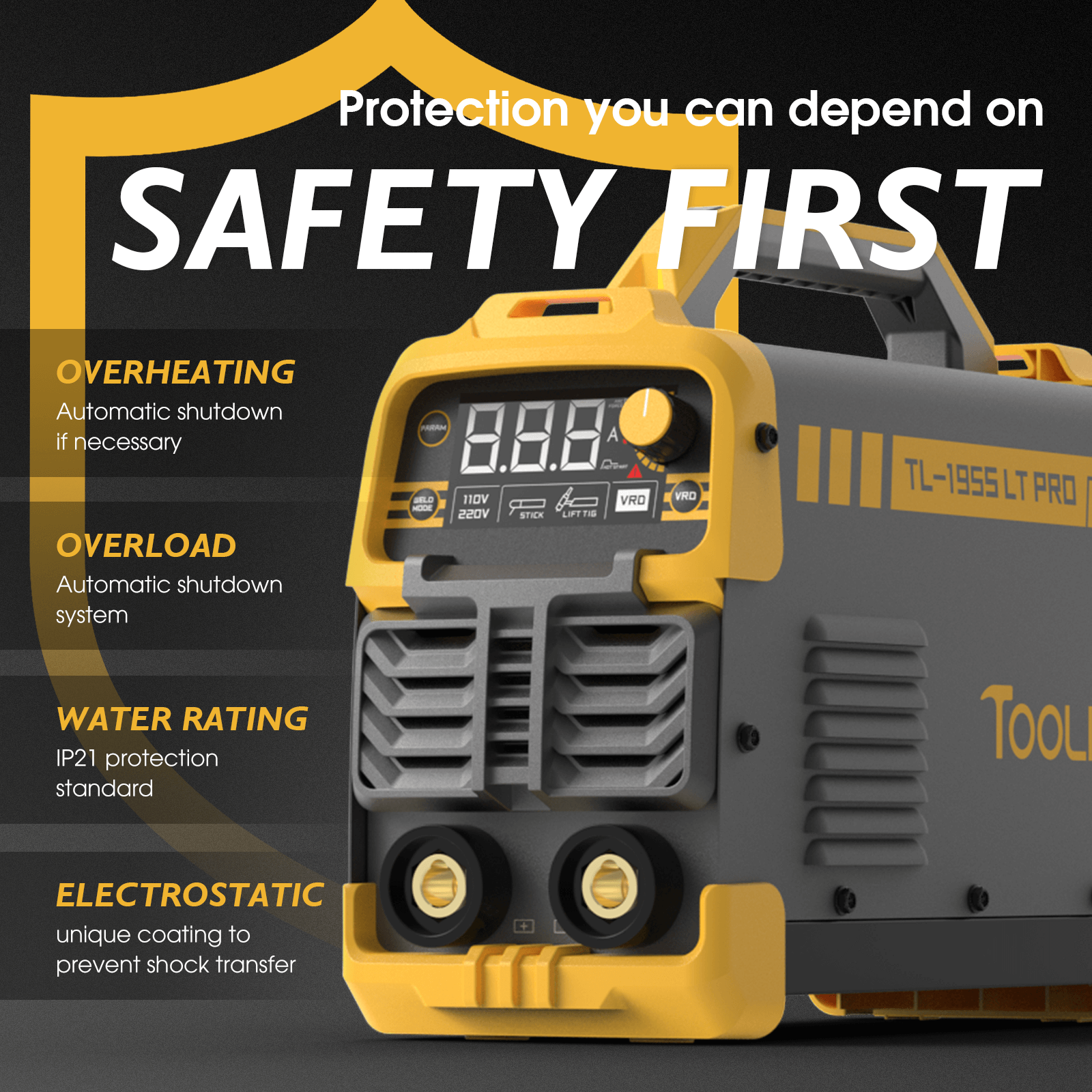 TOOLIOM 195A Stick/Lift TIG Welder with Torch, 110V/220V Dual Voltage, Synergic Control MMA Welding Machine with VRD, Hot Start & Arc Force