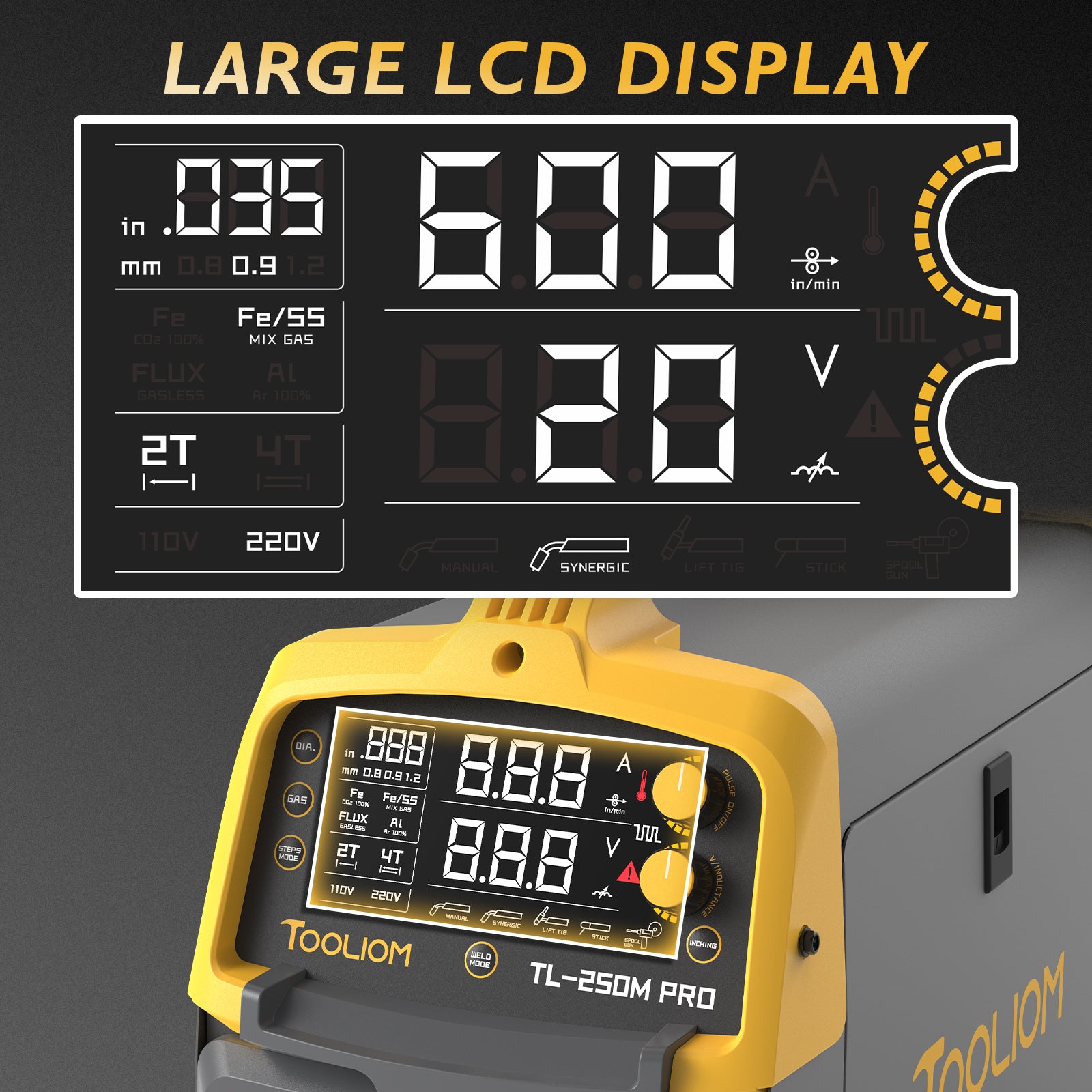 TOOLIOM TL-250M-PRO-NEW Aluminum Multi-Process Welder MIG/Lift TIG/Sti ...