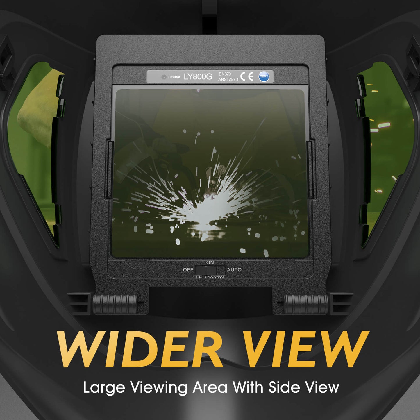TOOLIOM Auto Darkening Welding Helmet with LED Light, True Color 1/1/1/1, Large 4.31"x3.81" Viewing Area, Shade 4/5-9/9-13, Solar + Rechargeable, TIG MIG Stick CUT Grind