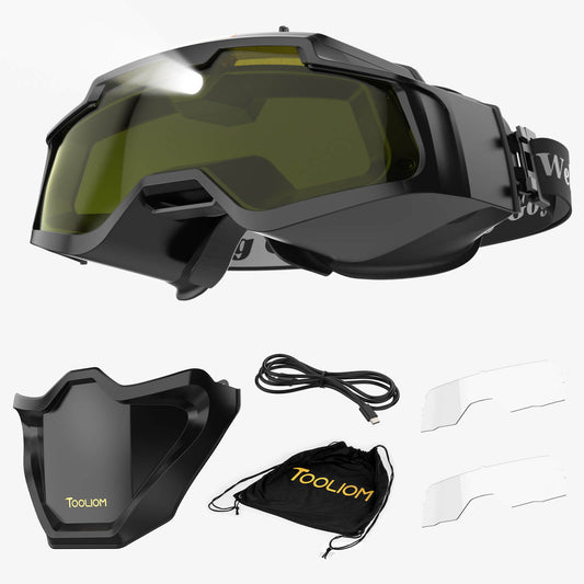 TOOLIOM Auto Darkening Welding Goggles 4 Arc Sensor Eye Protection Safety Goggles Welding Glasses with 𝐋𝐄𝐃 𝐋𝐢𝐠𝐡𝐭𝐢𝐧𝐠 & 𝐓𝐘𝐏𝐄-𝐂 𝐂𝐡𝐚𝐫𝐠𝐢𝐧𝐠 for MIG TIG Stick