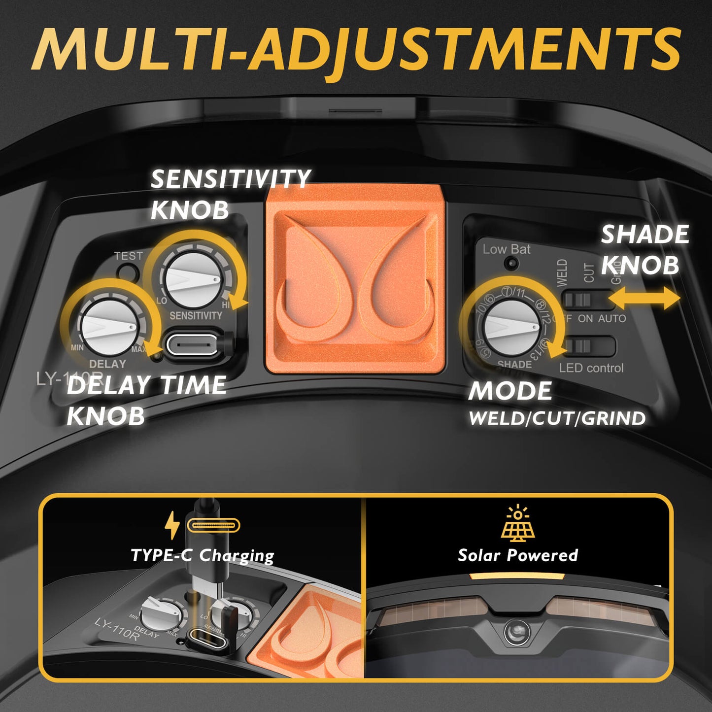 TOOLIOM Auto Darkening Welding Goggles 4 Arc Sensor Eye Protection Safety Goggles Welding Glasses with 𝐋𝐄𝐃 𝐋𝐢𝐠𝐡𝐭𝐢𝐧𝐠 & 𝐓𝐘𝐏𝐄-𝐂 𝐂𝐡𝐚𝐫𝐠𝐢𝐧𝐠 for MIG TIG Stick