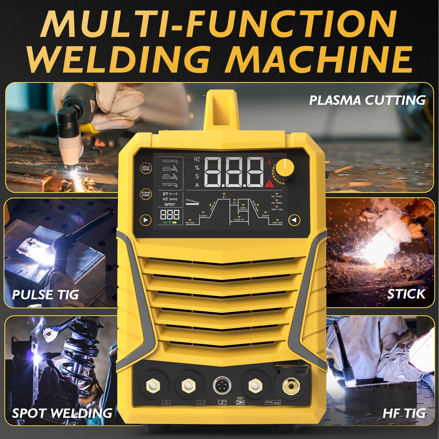 TOOLIOM 5-in-1 Portable Welding Machine — CUT/HF TIG/Pulse TIG/Spot/Stick, 50A Air Plasma Cutter, 200A TIG, 180A Stick, Dual Voltage 110/220V