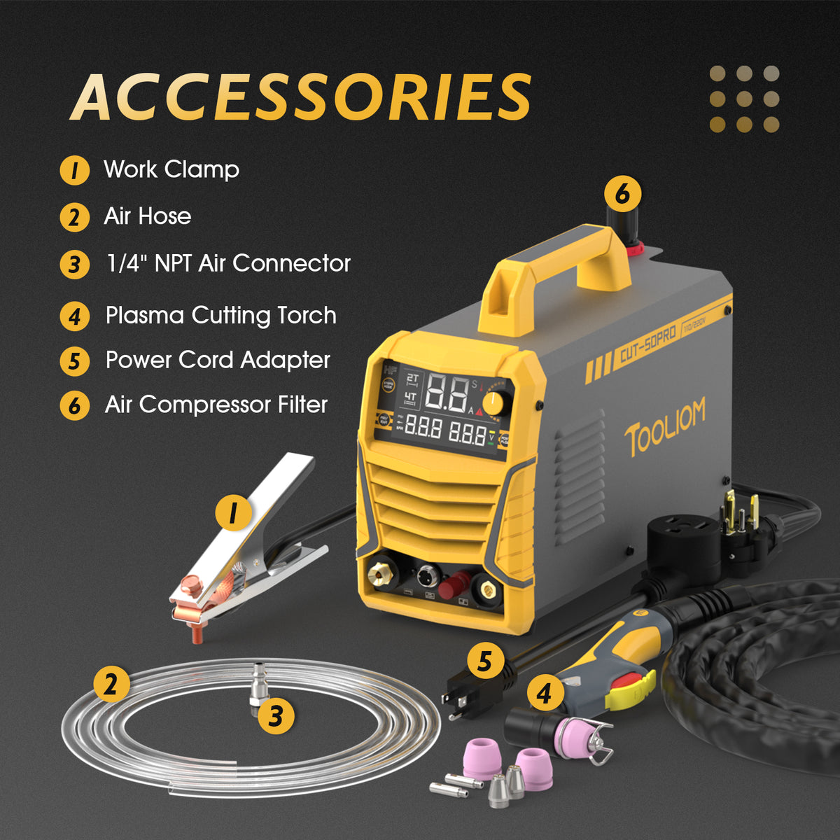 TOOLIOM TL-CUT-50-PRO 50A Plasma Cutter, 110/220V Dual Voltage IGBT Air Plasma Cutting Machine with Large LCD Display