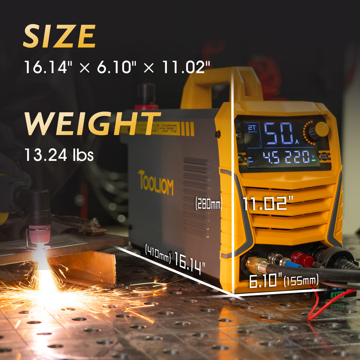 TOOLIOM TL-CUT-50-PRO 50A Plasma Cutter, 110/220V Dual Voltage IGBT Air Plasma Cutting Machine with Large LCD Display