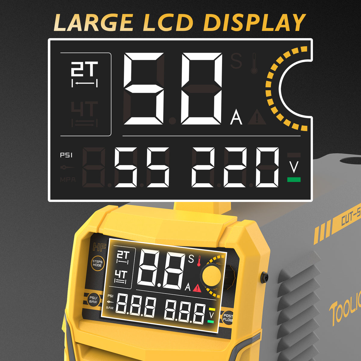 TOOLIOM TL-CUT-50-PRO 50A Plasma Cutter, 110/220V Dual Voltage IGBT Air Plasma Cutting Machine with Large LCD Display