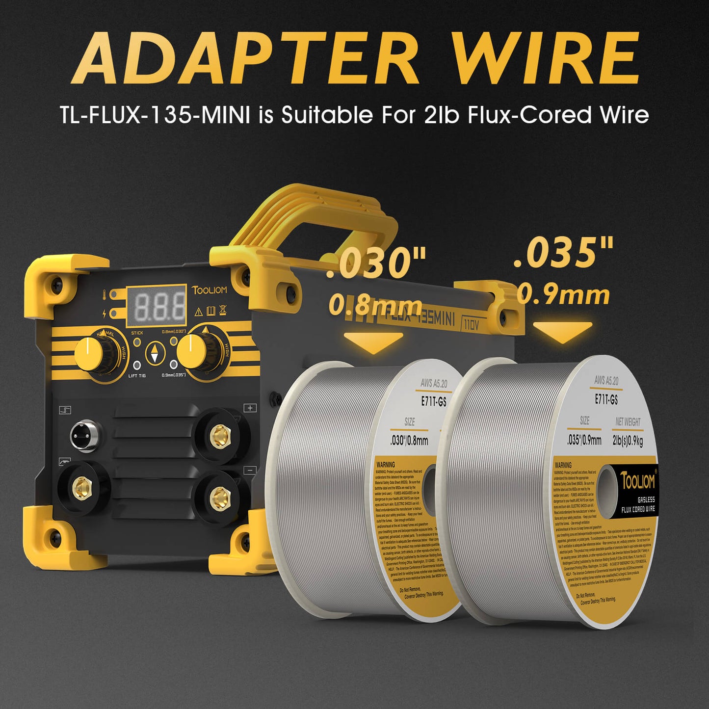 TOOLIOM 135A Mini MIG Welder 110V Flux Core Gasless MIG Lift TIG Stick 3-in-1 Portable Welding Machine