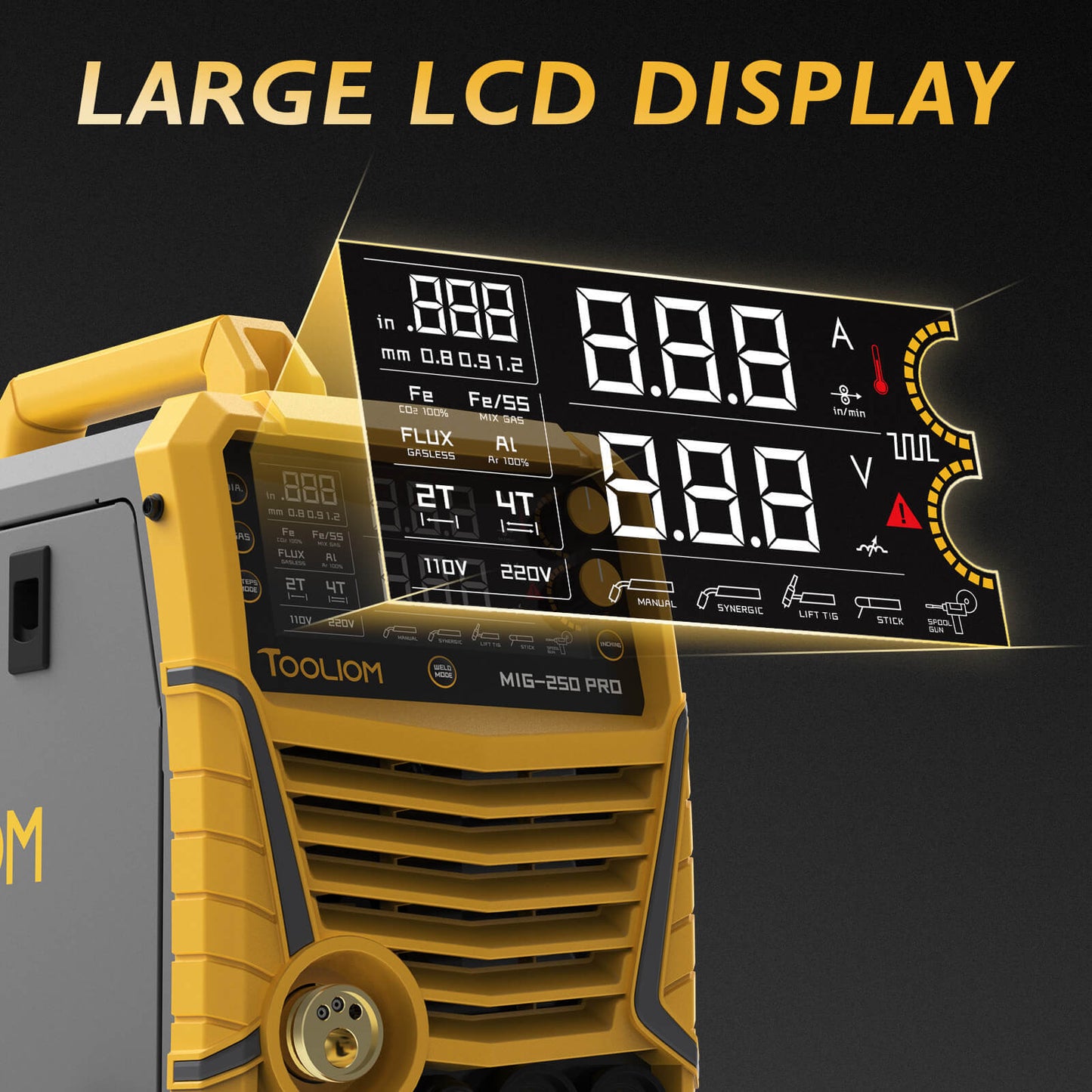 TOOLIOM 250A 6-in-1 Aluminum MIG Welder | 110V/220V Dual Voltage Multi-Process Welding Machine