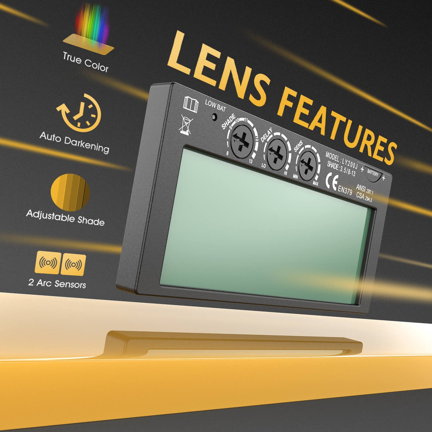 TOOLIOM Replacement Auto-Darkening Welding Lens Cartridge – True Color Solar ADF Filter, Shade 8-13, 2" x 4.25"