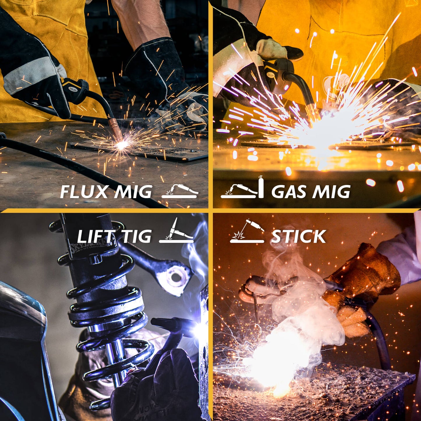 TOOLIOM 160A 4-in-1 MIG Welder 110V/220V Dual Voltage Gas MIG Flux Core Stick Lift TIG Welding Machine with LCD Display