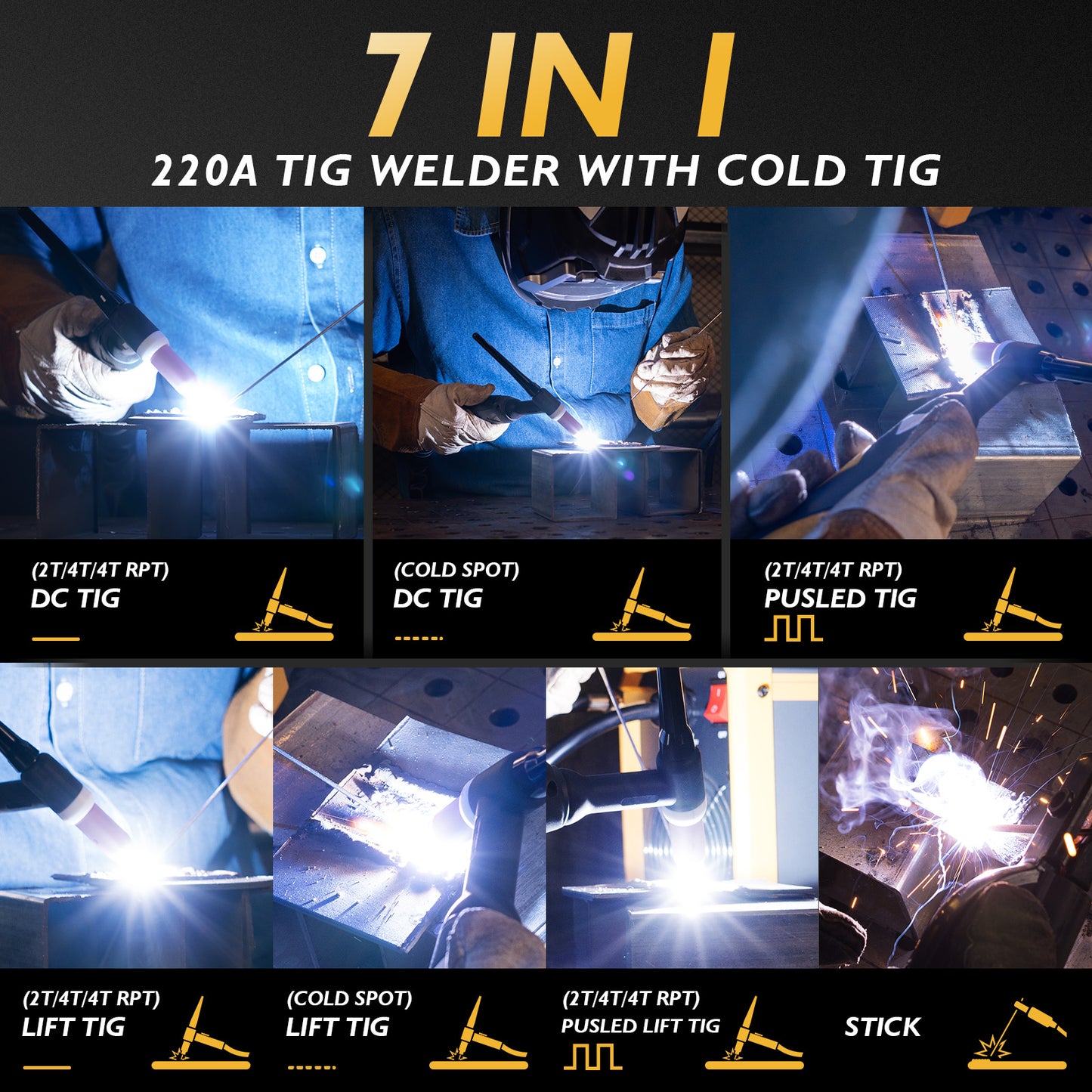 TOOLIOM 220A Dual Voltage TIG/Stick Welder with DC Pulse