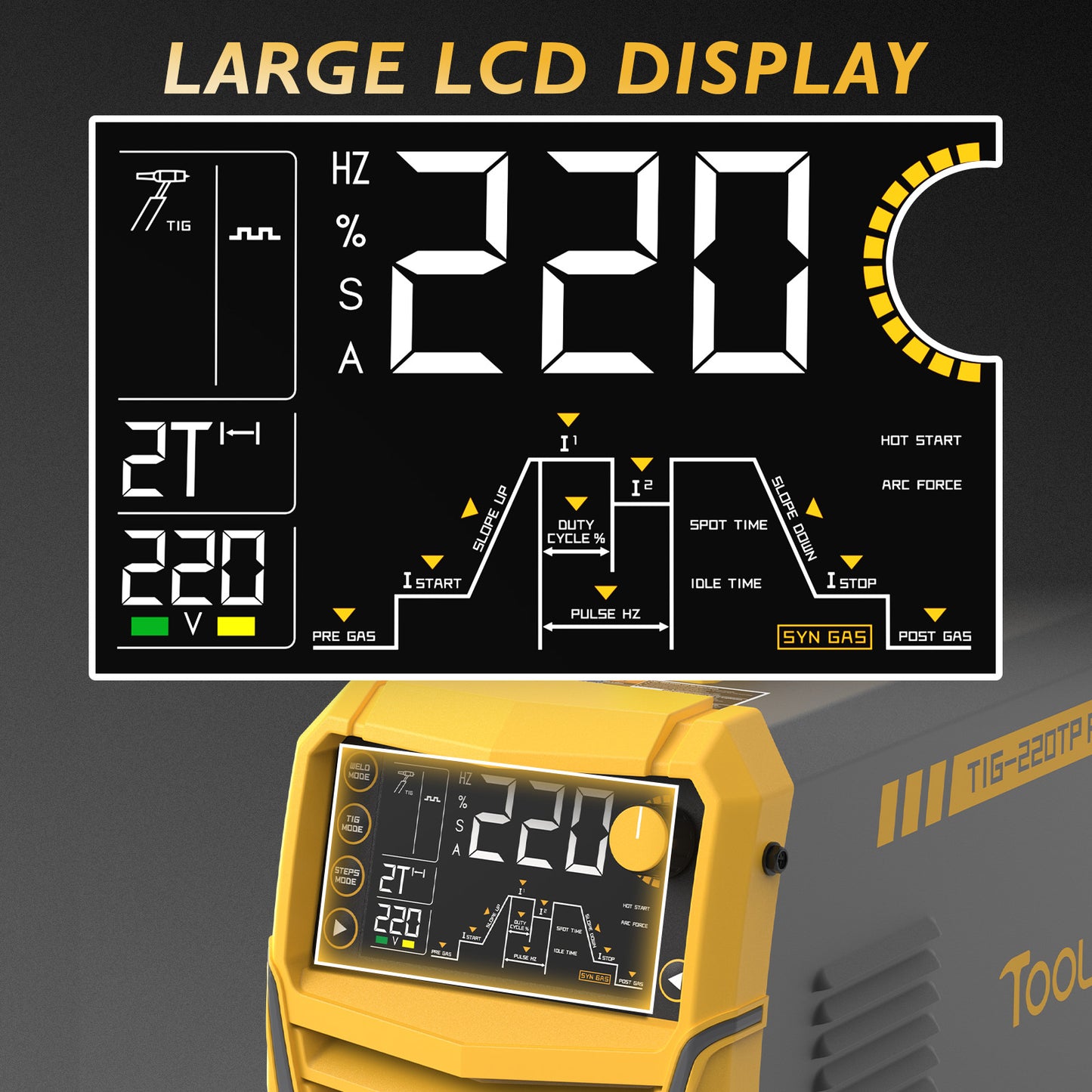 TOOLIOM 220A Dual Voltage TIG/Stick Welder with DC Pulse