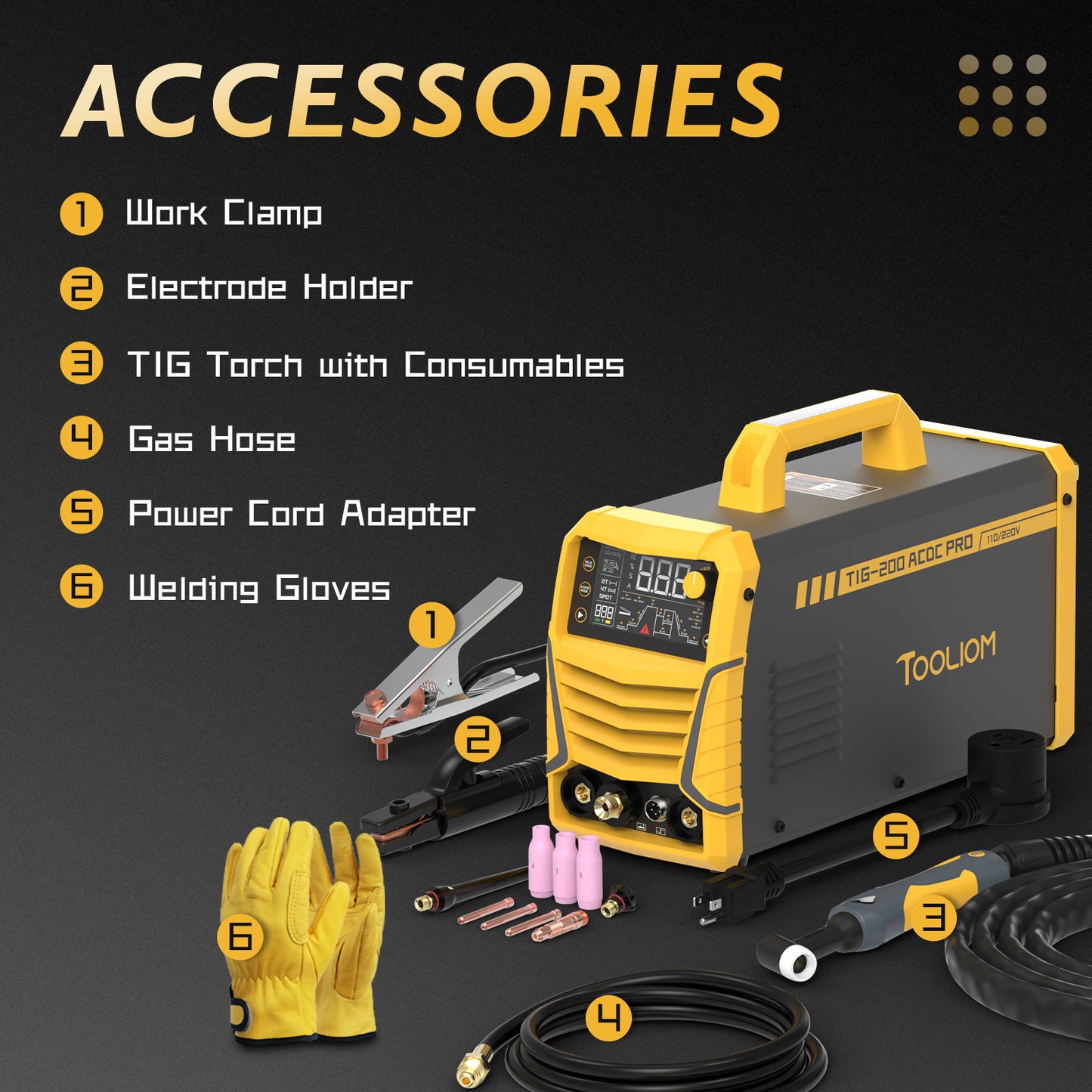 TOOLIOM 6-in-1 AC/DC TIG Welder with Pulse, Stick & TIG Spot, 110/220V Dual Voltage