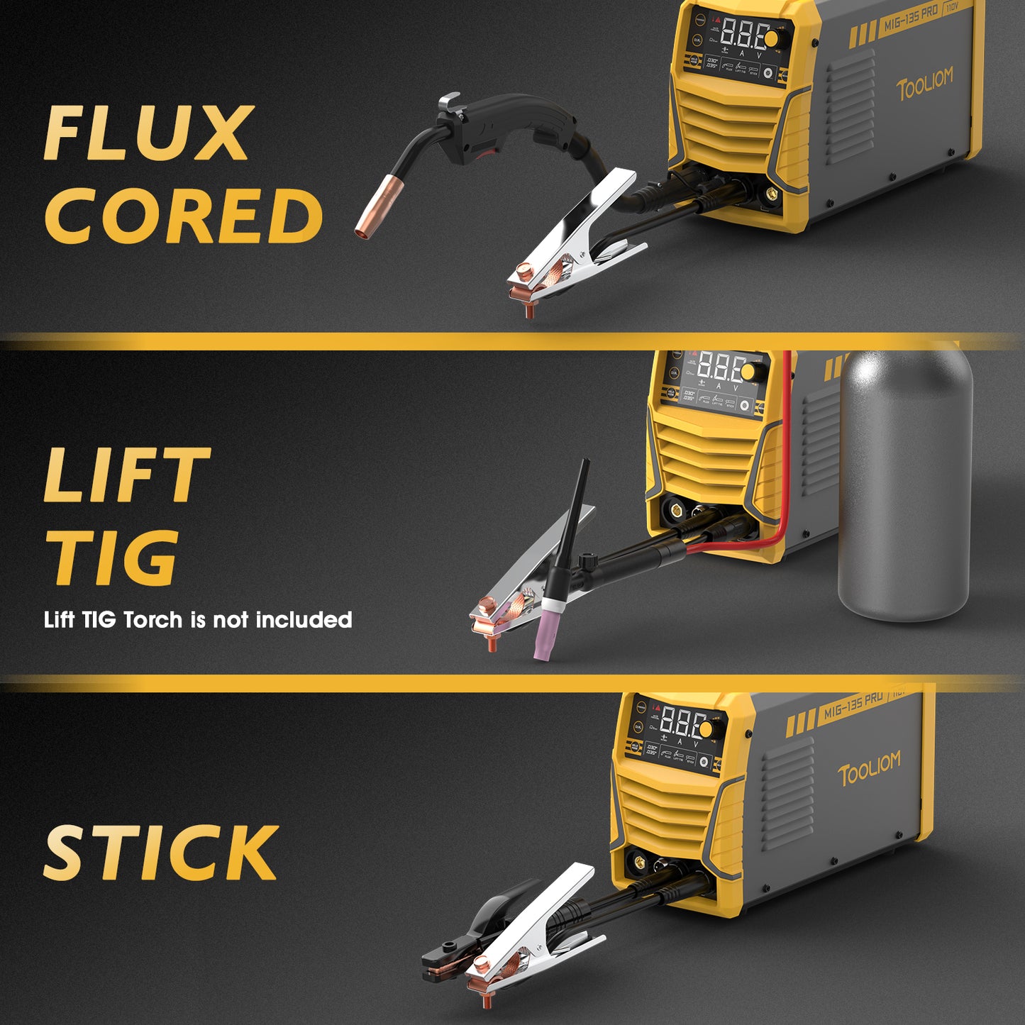 TOOLIOM MIG135 135A 110V Gasless Flux Core MIG Welder Kit with Wire and Gloves