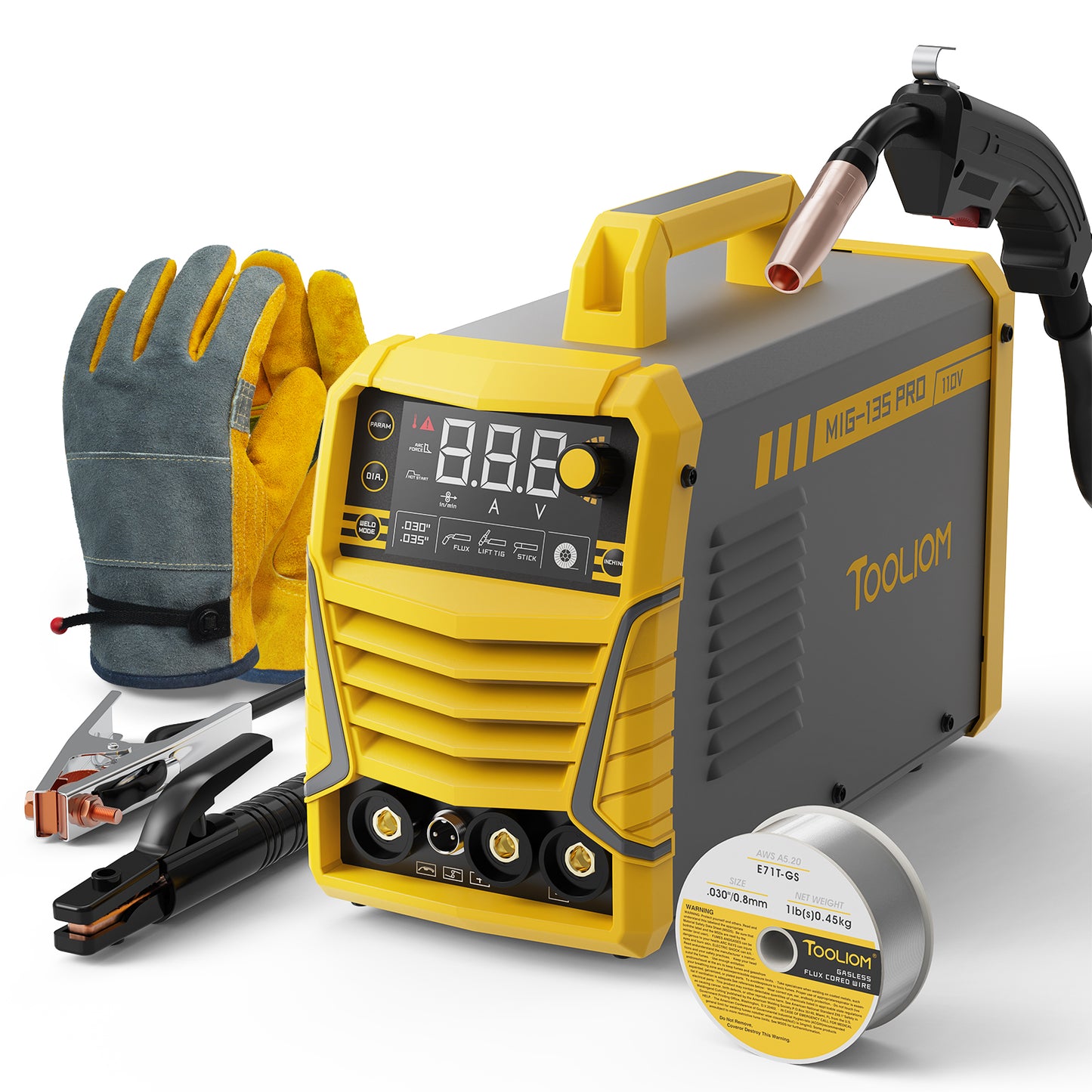 TOOLIOM MIG135 135A 110V Gasless Flux Core MIG Welder Kit with Wire and Gloves