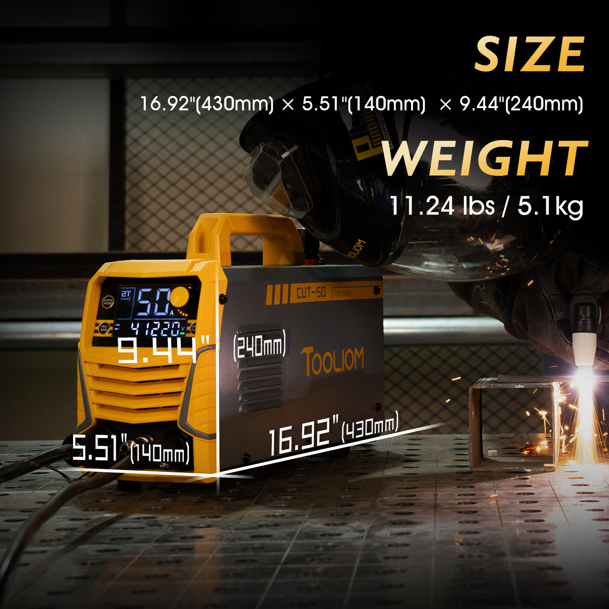 TOOLIOM TL-CUT-50 50A Plasma Cutter, 110/220V Dual Voltage IGBT Air Plasma Cutting Machine with Large LCD Display