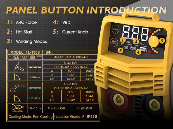 ARC Welder 135A Stick Welding Machine TL-135S-PRO TOOLIOM